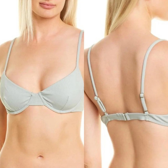 Madewell Second Wave Ribbed Underwire Bikini Top In Sage Mist Size US‎ XXL - Picture 1 of 11
